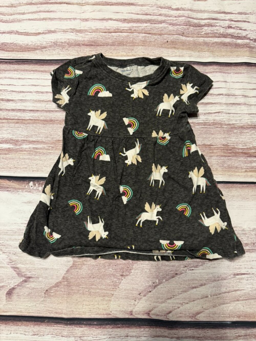 Girls Old Navy 12-18 months Unicorn Rainbow Dress Dark Grey